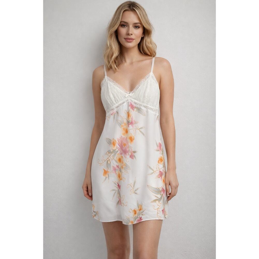 City Chic Floral Sleeveless Lace Trim Allure Chemise Slip Dress Ivory Large NWT